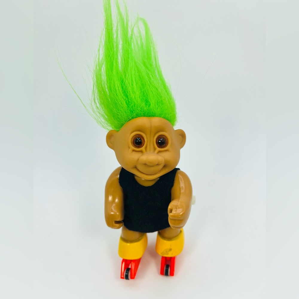 VTG Wind Up Rollerblading Troll Doll Remco Russ 1992 3 Inch Green Hair